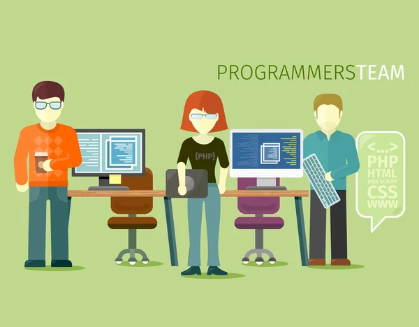 Programadores Equipo Personas Grupo Estilo Plano — Vector de stock