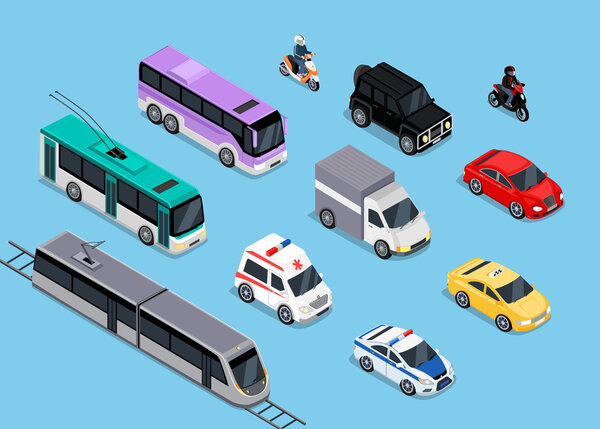 Isometric 3d Transport Set Flat Design
