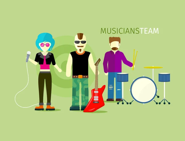 Musicians Team People Group Flat Style — Stock Vector