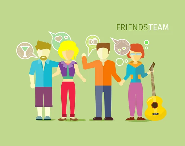 Friends Team People Group Flat Style — Wektor stockowy