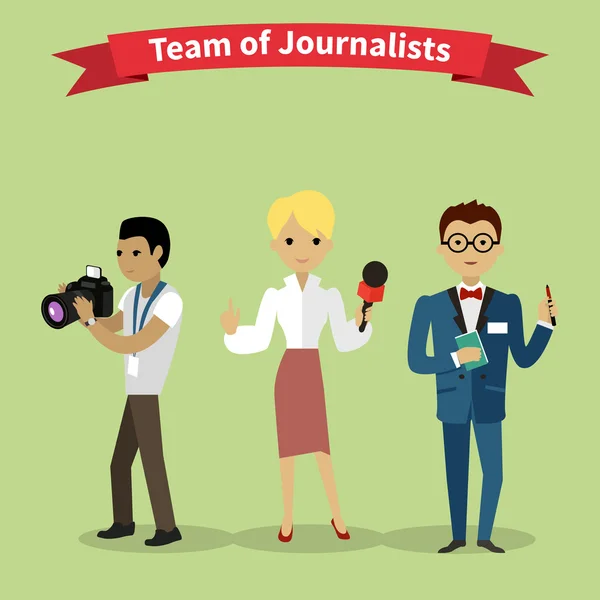 Journalistes Équipe Personnes Groupe Style Plat — Image vectorielle