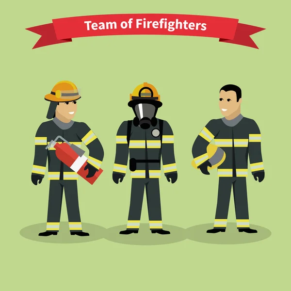 Firefighters Team People Group Flat Style — 图库矢量图片