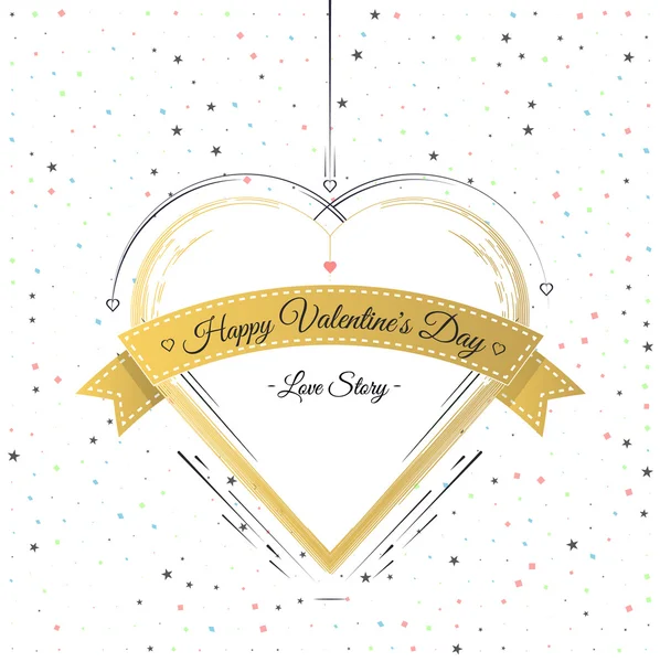 Valentines Day Card Lettering Gold Frame — Wektor stockowy