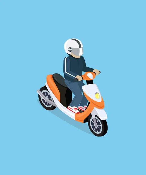 Motociclista 3D isometrico con moto — Vettoriale Stock