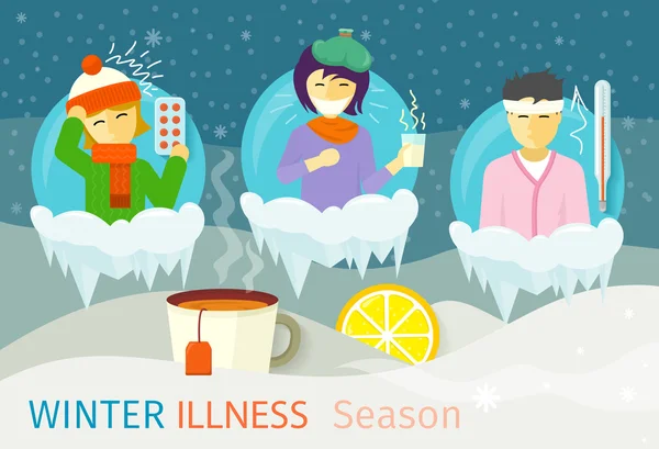 Saison des maladies hivernales People Design — Image vectorielle