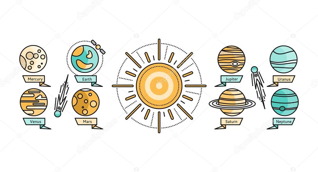 Solar System Icon Flat Design Style