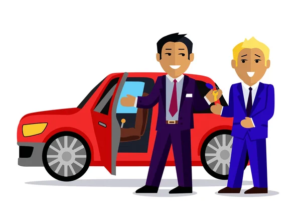 Illustration of Man Buys a New Car — Stok Vektör