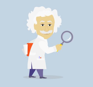 Funny Albert Einstein. Cartoon Portrait Isolated