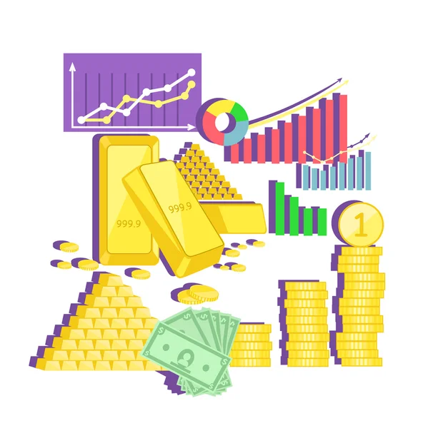 Invest in Gold Concept Icon Flat Design — 스톡 벡터