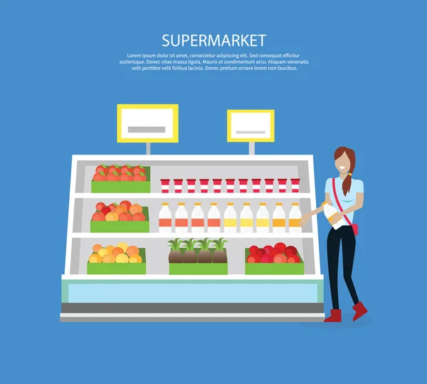 Personas en el diseño de interiores de supermercados — Archivo Imágenes Vectoriales