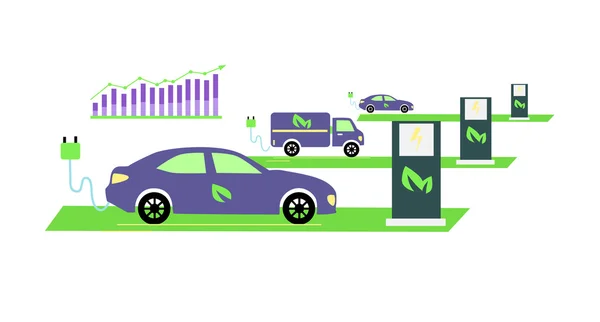 Ícone plana crescente Popularidade Veículos elétricos — Vetor de Stock