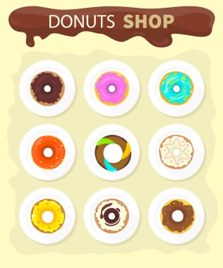 Sweet Donuts Set Design Flat Food