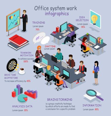 İzometrik Office sistem iş Infographic