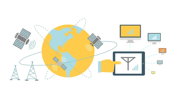 Satellite Global Network Provider Icona piatto — Vettoriale Stock