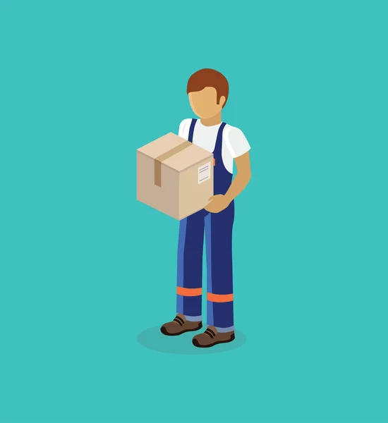 Man Delivery of Box Isolated Design — Stockvector