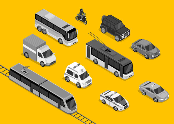 Isometric 3d Transport Set Flat Design