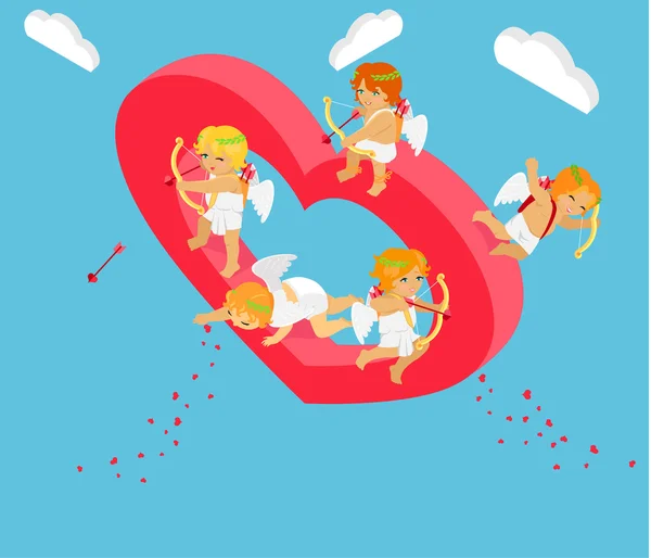 Valentines Day 3d Isometric Angels with Bow — Stock Vector