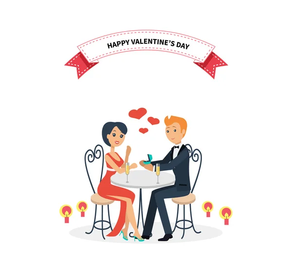 Buon San Valentino coppia seduta a tavola — Vettoriale Stock