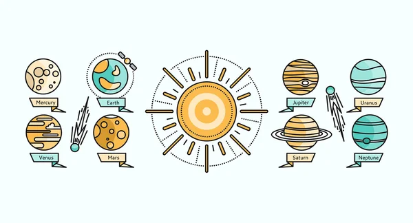 Solar System Icon Flat Design Style — ストックベクタ