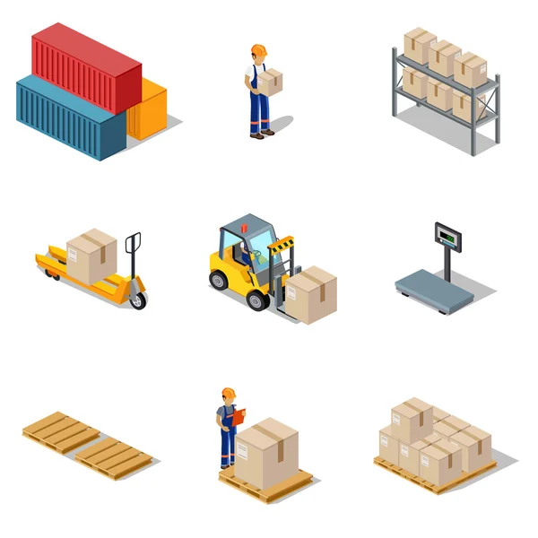 Icon 3d Isometric Process of the Warehouse — 图库矢量图片