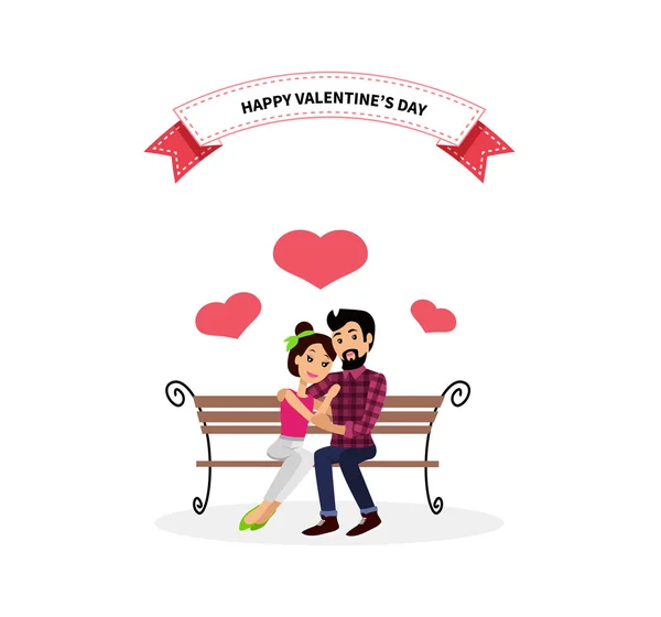 Happy Valentine Day Couple Sitting on Bench — Stockvector