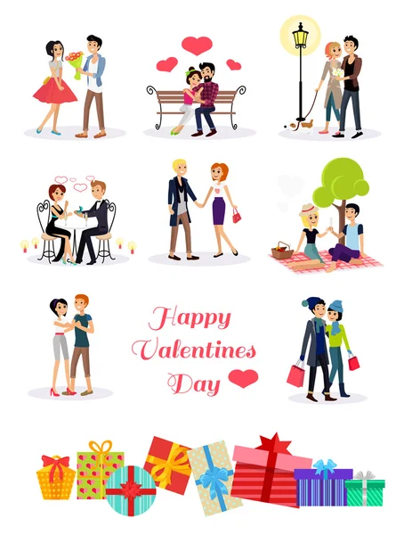 Happy Valentine Day Couple Set — Stok Vektör