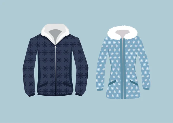 Male and Woman Winter Jacket — Stockvector