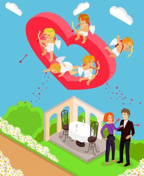 Valentines Day 3d Isometric Angels with Bow — Stok Vektör