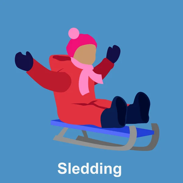 Sledding children design flat style — ストックベクタ