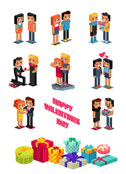 Happy Valentine Day Couple 3d Isometric — Stockvector