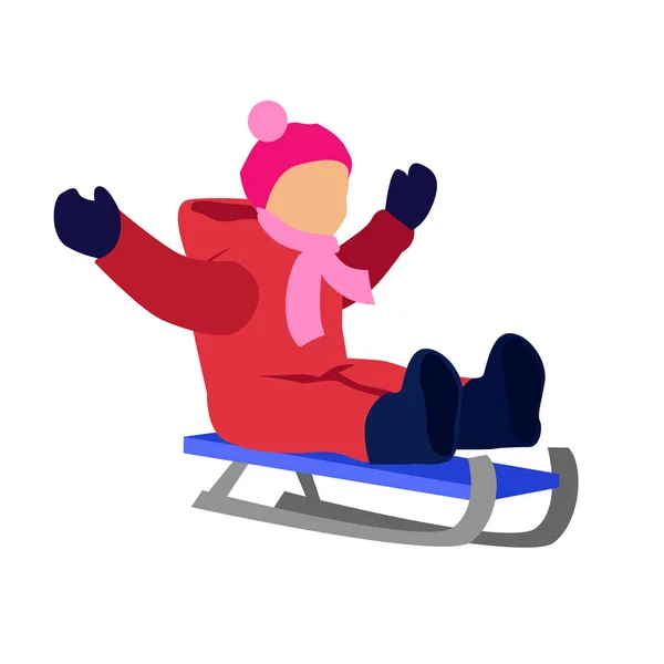 Sledding children design flat style — 스톡 벡터