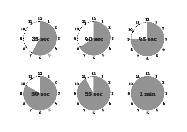 Set of Time Second Stopwatch Design Flat — Stock Vector