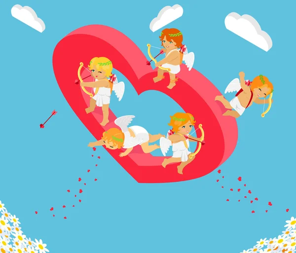 Valentines Day 3d Isometric Angels with Bow — 图库矢量图片