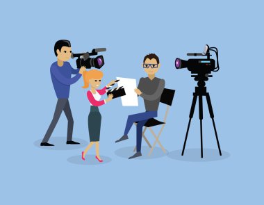 Camera Crew Team People Group Flat Style clipart