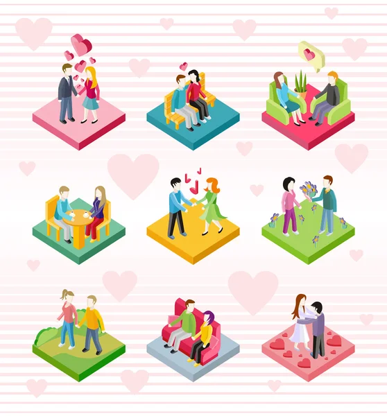 Isometric Happy Valentine Day Couple Set — Stockový vektor