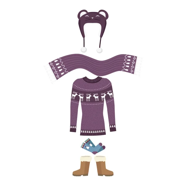 Conjunto de diseño cálido de ropa de invierno — Vector de stock