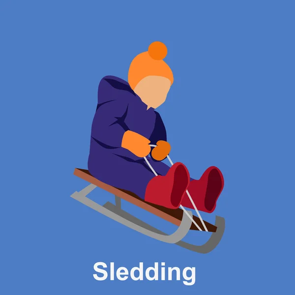 Sledding children design flat style — ストックベクタ
