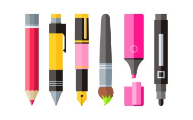 Painting Tools Pen Pencil and Marker Flat Design