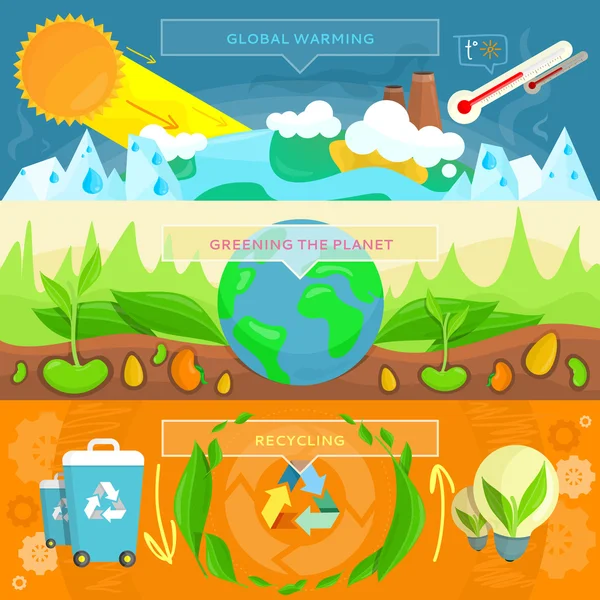Ecology Banner Set design Flat — Stockový vektor