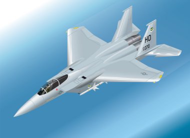 Bir F-15 kartal Jet avcı uçağı hava izometrik vektör çizim ayrıntılı
