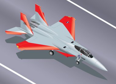 Bir F-15 kartal Jet avcı uçağı yere izometrik vektör çizim ayrıntılı