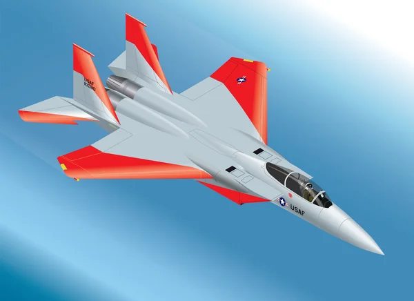 Ilustrasi Vektor Isometrik mendetail dari pesawat tempur Jet F-15 Eagle - Stok Vektor