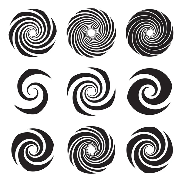 Collection of Op Art Spirals and Swirls — Stock Vector