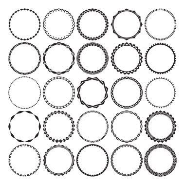 Arkaplanı Temiz Yuvarlak Dekoratif Sınır Çerçeveleri Koleksiyonu. Eski etiket tasarımları için ideal.