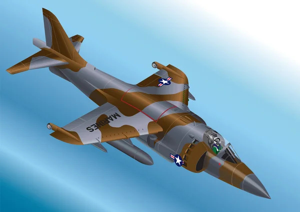 Detailed Isometric Vector Illustration of a US Marine Corps AV-8A / AV-8B Vertical Take Off Jet Fighter — Stock Vector