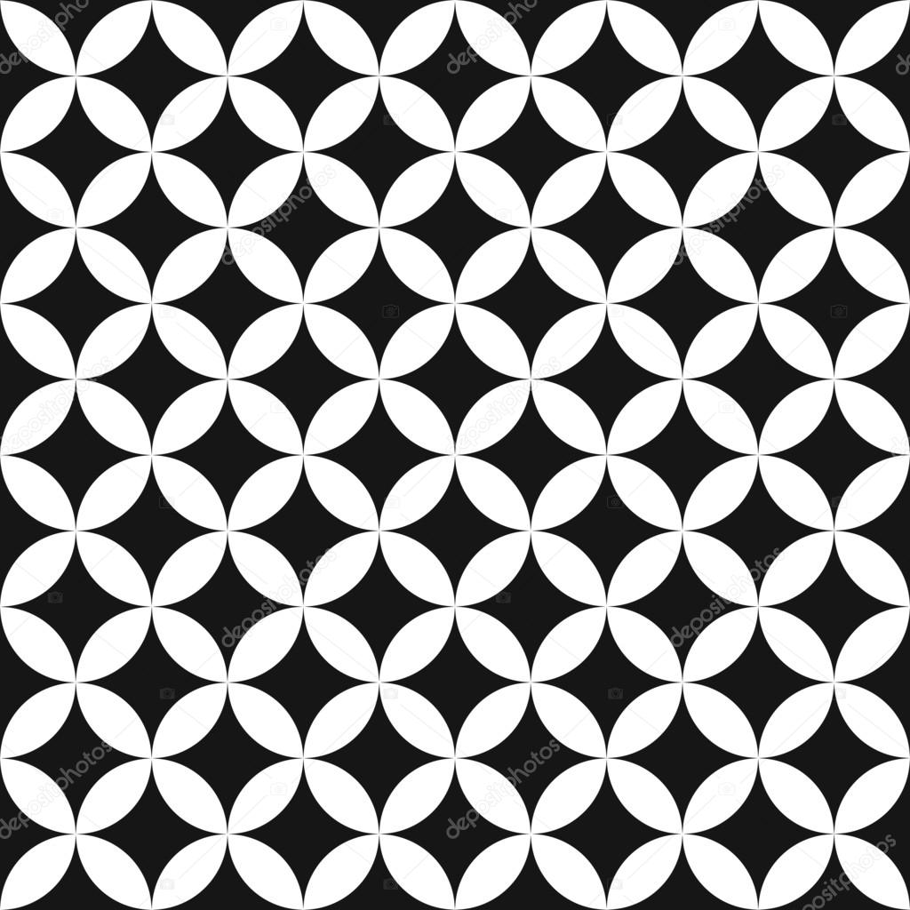 Seamless pattern background, intersecting geometric circles in black and white. Retro vintage vector design.