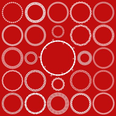 Çin Dekoratif Süslü Yuvarlak Sınır Çerçeveleri Koleksiyonu. Eski etiket tasarımları, tebrik kartları, menüler için ideal.