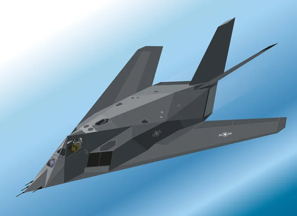 Ilustração Isométrica Detalhada de um F-117 Nighthawk Stealth Fighter Airborne —  Vetores de Stock