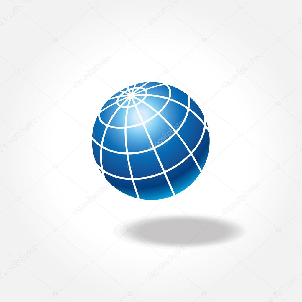 Blue world globe icon with shadow