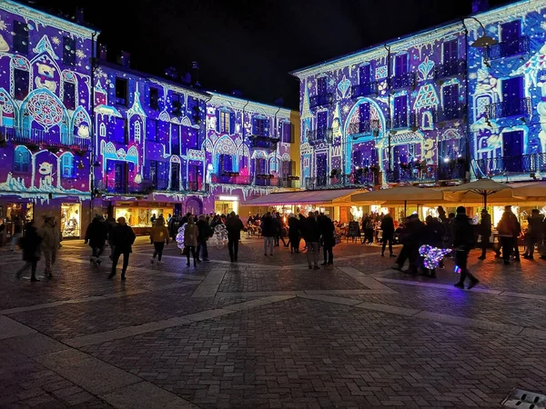 Iluminário Cidade Como Lombardy Itália Fotografia De Stock